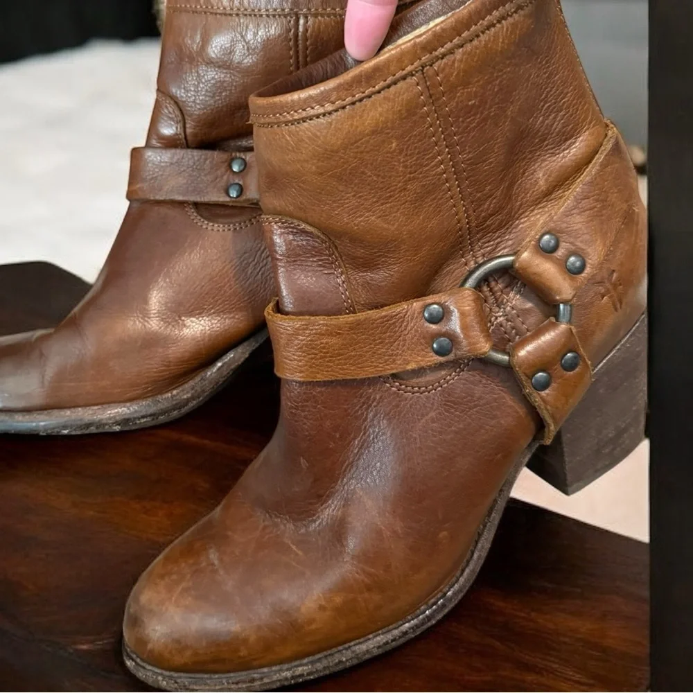 Frye Brown Leather Harness Ankle Boots